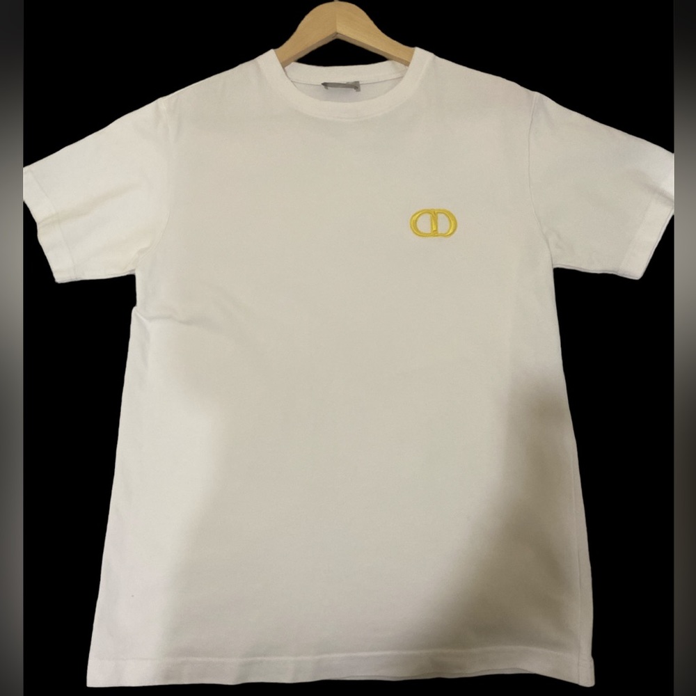 Authentic Dior white t shirt with yellow embroidery CD icon logo